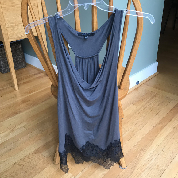 Naked Zebra Tops - naked zebra racer back grey tank with black lace